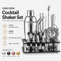 Ensemble de shaker à cocktails en acier inoxydable 304 de 17 pièces, 700 ml, avec support en acrylique, boîte cadeau avec logo personnalisé, kit d'outils de barman pour la maison