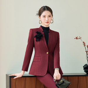 Phụ Nữ Cao cấp Hai Mảnh Phù Hợp Với Thiết Lập Mùa Thu Mùa Đông Blazer & Ăn Mặc Mô Hình Rắn Dệt Phương Pháp Máy Chủ Đứng Cổ Áo Tempe - Product Image 3