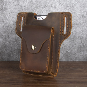 Bolsas para teléfono móvil de cuero Crazy Horse con logotipo personalizado, riñonera colgante para deportes tácticos al aire libre, riñonera de cuero genuino - Product Image 4