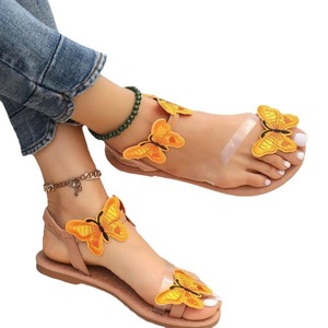 Women Butterfly Embroidered Flat <b>Sandals</b> Toe Loop <b>Elastic</b> Ankle Strap Summer Beach Casual Ladies Footwear - Product Image 5