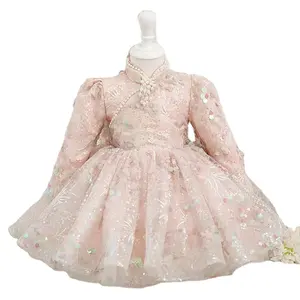 Платье для девочек 80-150 см, светлое роскошное детское пианино, костюм для выступления с цветами, свадебное платье принцессы для маленьких девочек