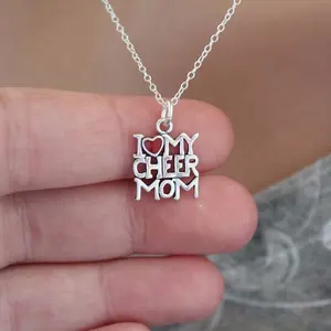 MECYLIFE Sterling Silver I Love My Cheer Mom Pendant Necklace Fashion Jewelry Mother's day Gift For Women