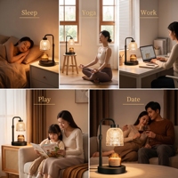Lampe chauffe-bougie électrique sans flamme avec abat-jour en verre gaufré et 4 niveaux de luminosité réglables pour bougies et cires fondues