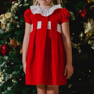 Festivo vestito da ragazza in velluto rosso con giunzione di pizzo bianco con colletto natalizio <span class=keywords><strong>abiti</strong></span> da bambino prima comunione per le ragazze di 6-14 anni - Product Image 3