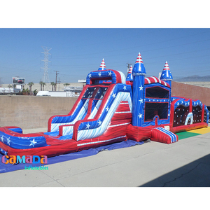 Castillo inflable de EE. UU., tobogán de agua y carrera de obstáculos, bandera americana, carrera de obstáculos de desafío inflable con tobogán - Product Image 4