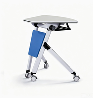 Table de formation pliante à plateau rabattable en mélamine avec cadre en acier modulaire et roulettes verrouillables pour bureau et salle de classe