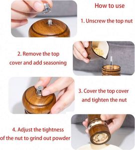 Wood Salt <b>Pepper</b> <b>Grinder</b> Set Manual Rotary Knob Mills Acrylic Window Adjustable Ceramic Grinding-6.5inch 2 Pack Multiple - Product Image 6