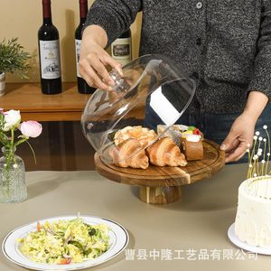 Wooden Cake And Dessert Display Stand With Lid Round Tall Tray For Indoor Birthday Party Tableware - Product Image 1