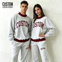 Ensemble de survêtement décontracté unisexe personnalisé en molleton de coton éponge de haute qualité, avec sweat-shirt oversize à patchwork contrastant et côtelé, et pantalon de survêtement ample