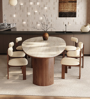 Table à Manger Ovale en Bois Antiqué Style Rétro Nordique Français Noyer et Ensemble de Chaises pour Restaurant et Cuisine