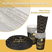 200 pièces de vaisselle en papier pour fête d'anniversaire, noir et or, fournitures de fête, assiettes en papier jetables, serviettes, vaisselle