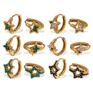 Pendientes de Aro con Pedrería en Forma de Estrella, Chapados en Oro, de Acero de Titanio, para Uso Diario de Mujer, con Engaste de Bisel, Primavera 2025 - Product Image 5