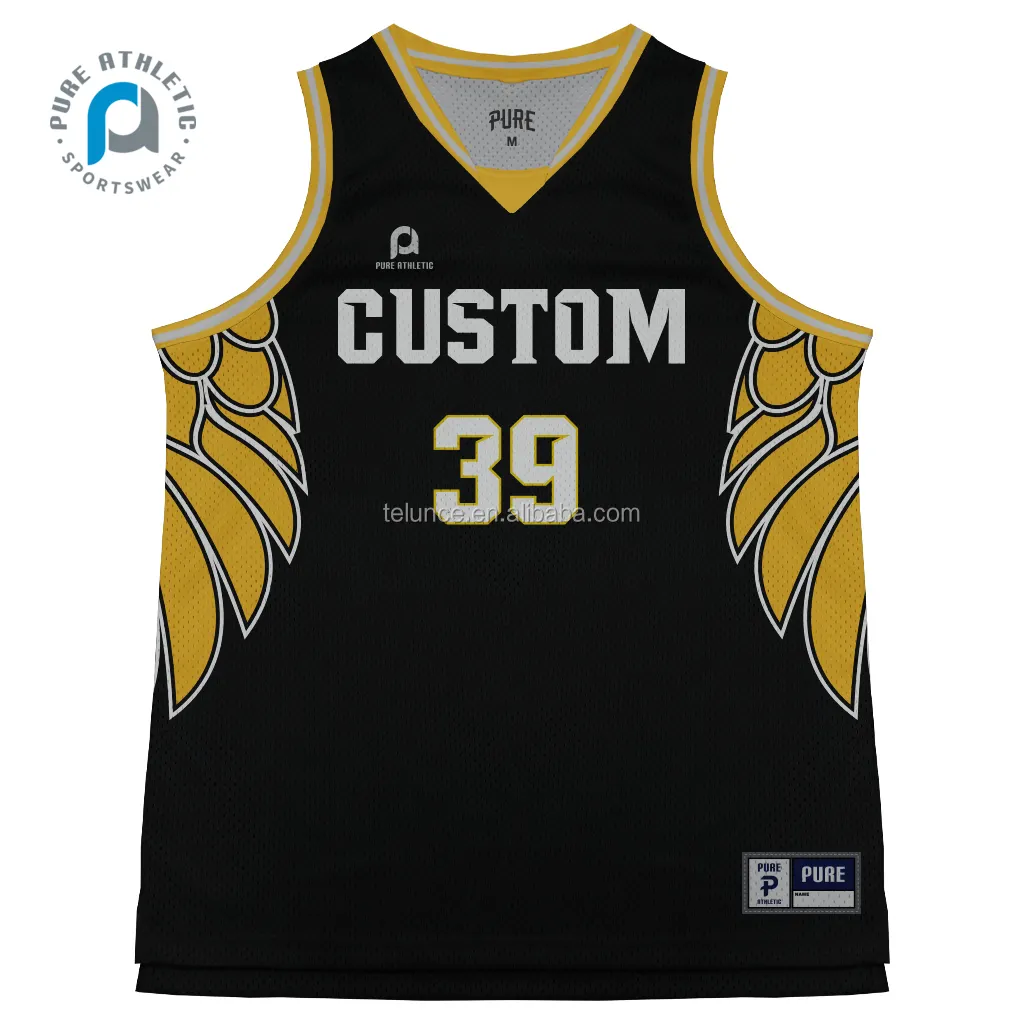 PURE Jersey basket semua tim, kustom baru ya, seragam basket sublimasi polos hitam dan emas desain baju olahraga pria NBAA