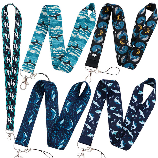 Shark and Whale Cartoon Polyester Mobile Phone Strap Lanyard Marine Animal Design ID Card Camera USB Drive Suitable