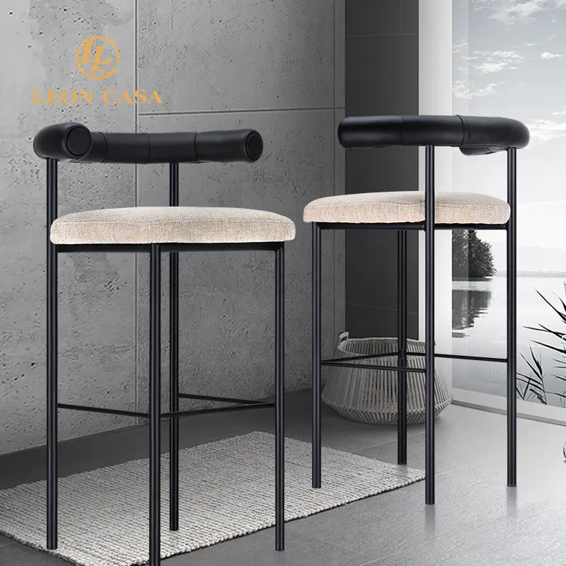 Yüksek Modern lüks Bar tabureleri deri tezgah tabure geri Barstool Metal bacaklar deri kolsuz yüksek Bar sandalyeler