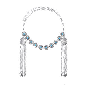 Cadena para la frente estilo étnico con microturquesa de imitación kazaja, borla de plata antigua, accesorio para el cabello, Xinjiang <span class=keywords><strong>Kashgar</strong></span> Travel - Product Image 5