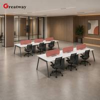 Poste de travail modulaire commercial moderne pour 6 personnes avec panneau d'intimité et gestion des câbles