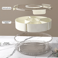Grande boîte de rangement rotative à six compartiments pour épices, plateau transparent pour collations avec couvercle et poignée pour réfrigérateur et cuisine