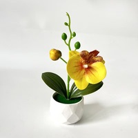 Mini-orchidée artificielle en pot, plante en plastique ornée de diamants, fleur verte pour la décoration de la maison, des mariages, des fêtes, des bureaux, des tables et des cafés