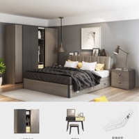 Lit king-size avec tête de lit bibliothèque et rangement, sommier tapissier en bois, mobilier de chambre à coucher, lit queen-size avec rangement