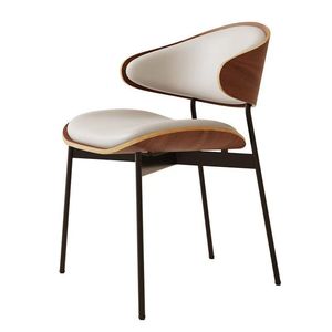 Silla de Comedor con Tapicería de Cuero, Diseño Moderno de Madera Curvada, Silla para Oficina en Casa - Product Image 4