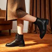 Nouvelles bottines à lacets pour femmes, en cuir véritable noir, bottines courtes avec fourrure, chaussures d'hiver chaudes pour femmes
