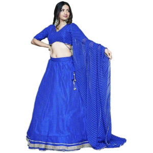 Bleu Laheriyaa Imprimer Georgette Lehenga Choli Attrayant Vêtements Traditionnels Chinois - Product Image 1