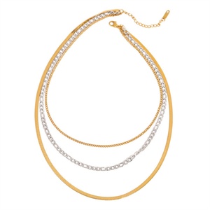 18k <b>Titanium</b> Steel Gold Tennis Triple Layer Jewelry Multi-layered Necklace for Women - Product Image 1
