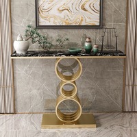 Hall Hôtel en métal de luxe en acier inoxydable Entrée de salon Table console d'angle en bois avec miroir