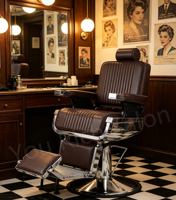 Fauteuil de Barbier Vintage Robuste avec Pompe Hydraulique, Cuir Marron, Fauteuil Inclinable pour Salon de Coiffure Homme