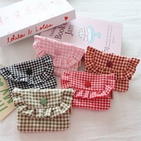 Nouvelle pochette coréenne en dentelle à carreaux, étui portable pour étudiants, porte-cartes, étui pour cartes d'identité, sac de rangement pour serviettes hygiéniques pour femmes 45