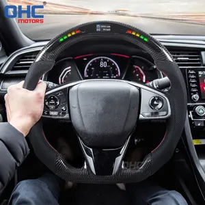 OHC MOTORS Car Steering Wheel For Honda Civic City LED RPM Smart Digital Real Carbon Fiber Steering Wheel