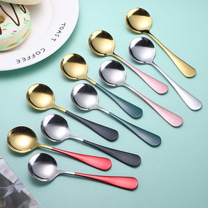 Cuillère à tête ronde en acier inoxydable 304, peinte, pour café/glace/dessert, cuillère à nid d'oiseau/lotus - Product Image 1