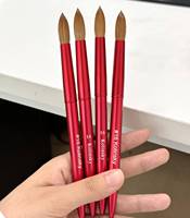 Kuas Kuku Rambut Kolinsky Berkualitas Mewah Sangat Tebal, Ferrule Berkerut, Gagang Logam Merah, Kuas Lukis Kuku Akrilik 10pcs