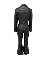 2024 haute qualité S-2XL deux pièces en cuir Pu vestes et pantalons ensemble manteau court pantalon taille haute vêtements nouveau Design vêtements
