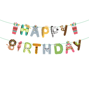Huancai ג 'ונגל מסיבת קישוטי הודי סגנון יום הולדת שמח באנר ספארי זר גבתון לילדים יום הולדת ספקי צד - Product Image 1