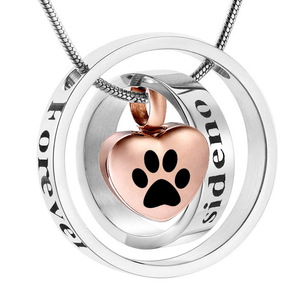 Sempre nel mio <span class=keywords><strong>cuore</strong></span>, non più accanto a me - Collana con ciondolo urna per ceneri di animali domestici con impronta di zampa di cane - Product Image 1