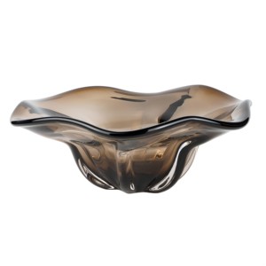 Bol en verre de pièce maîtresse de Murano de couleur chocolat, bord ondulé et base texturée. Idéal pour <span class=keywords><strong>la</strong></span> décoration intérieure, l'affichage d'art - Product Image 1