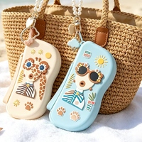 Étui à lunettes en silicone motif animal de dessin animé avec fermeture éclair et cordon perlé, sac de rangement souple personnalisé pour enfants