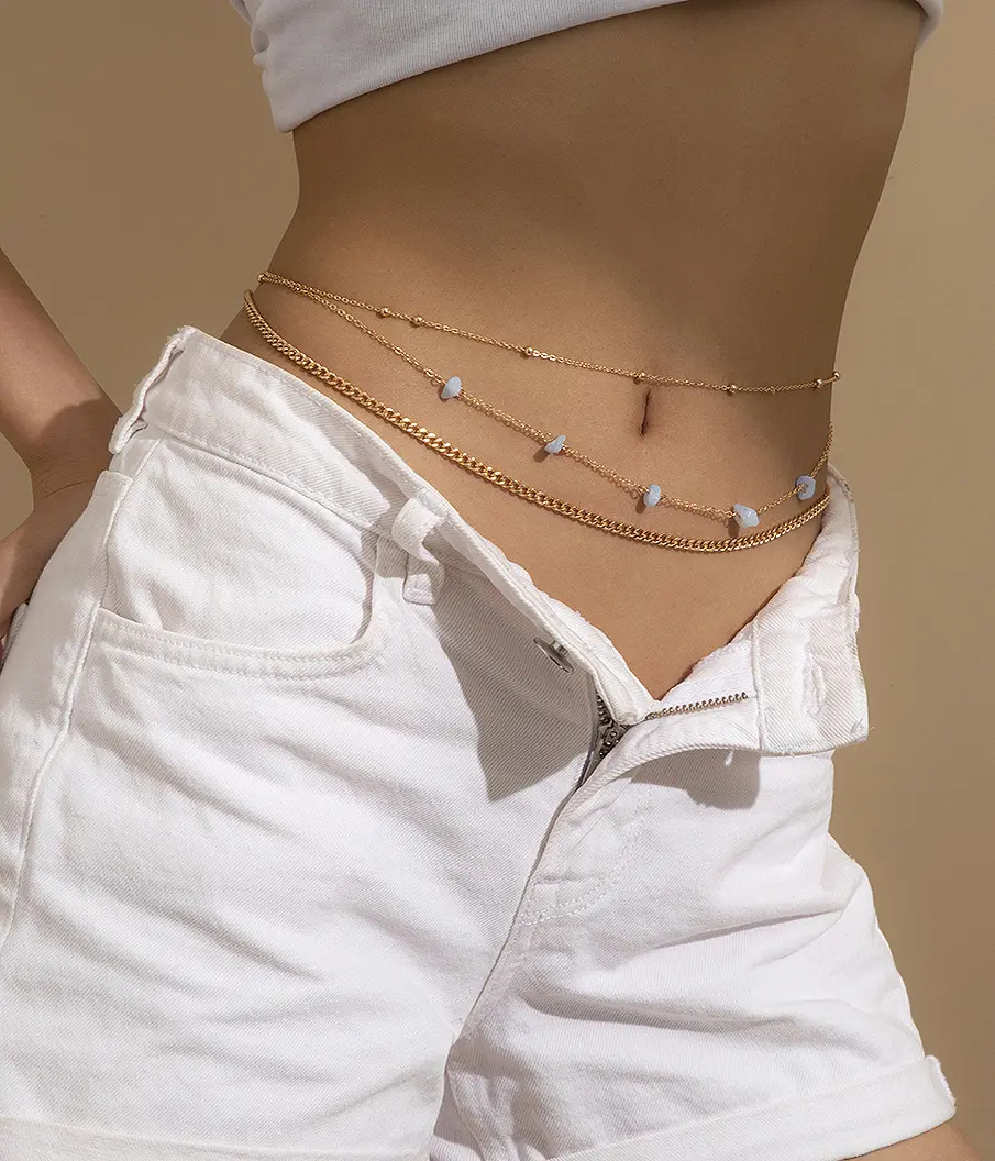 Moda boemia catena multistrato pietra naturale strass cinture in vita catena Sexy pancia perline catene per le donne