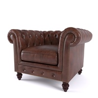Modernes Englisches Leder-Chesterfield Quadratisches 3-Sitzer Gestepptes Sofa Wohnzimmermöbel für Villen Schulen Keller