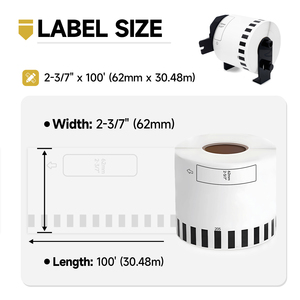 Ruban adhésif noir et blanc compatible DK-22205 DK-2205 62 mm x 30,48 m, rouleau de papier d'étiquettes continu pour <span class=keywords><strong>imprimante</strong></span> <span class=keywords><strong>Brother</strong></span> QL-700 QL-800 - Product Image 3