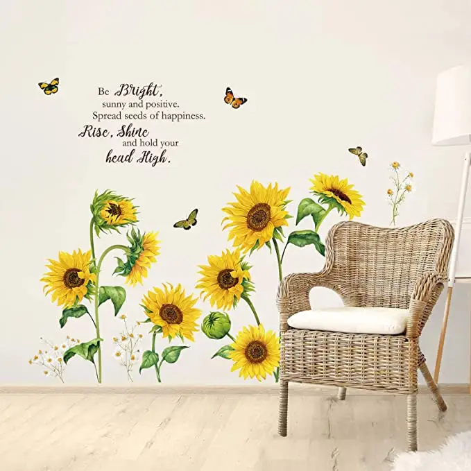 Calcomanías de mariposa de girasol para pared, pegatinas de flores de jardín para dormitorio, sala de estar, TV, decoración artística