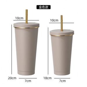 500ml/750ml White Colors with Gold Rim <b>Double</b> <b>Wall</b> Insulated Stainless Steel Sippy Straw Tumbler - Product Image 4
