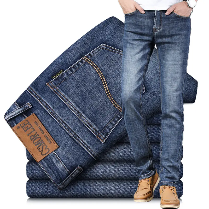 Solid color spring and autumn brand designer oversized jeans work fit men's black business jeans
