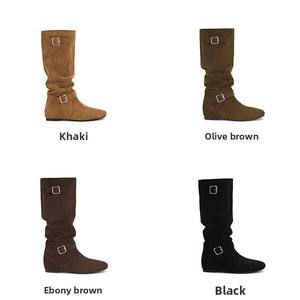 Nouvelles <span class=keywords><strong>Bottes</strong></span> Coréennes Tendance Automne/Hiver à Talon Caché de 5 <span class=keywords><strong>cm</strong></span>, Fermeture Élastique, Mi-mollet Amincissante, Semelle Extérieure en Caoutchouc - Product Image 5