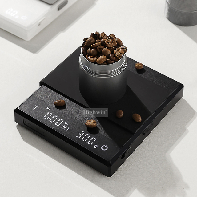 Digital Plastic Coffee Scale with Timer Rechargeable High Precision 0.1g for Espresso and Pour Over Brewing