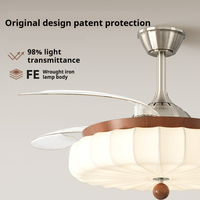 Lampe LED moderne 42 pouces Ventilateur de plafond Télécommande européenne rétractable pour haut-parleur Bluetooth pour salon BLDC Noir
