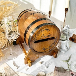 Wooden Barrel Shaped <b>Card</b> Holder <b>Wedding</b> Decoration Handmade Laser Cut Desktop Organizer Gift <b>Box</b> - Product Image 1