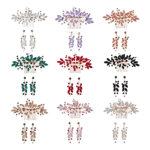Tocado nupcial artesanal de lujo para mujer, con peineta de diamantes de imitación multicolor y juego de pendientes, joyería para el cabello - Product Image 1